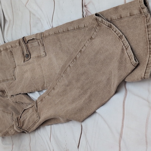 AnnieWear Lyocell Stretch High Rise Cargo Jeans in Toffee Tan Brown size Large - Picture 5 of 5